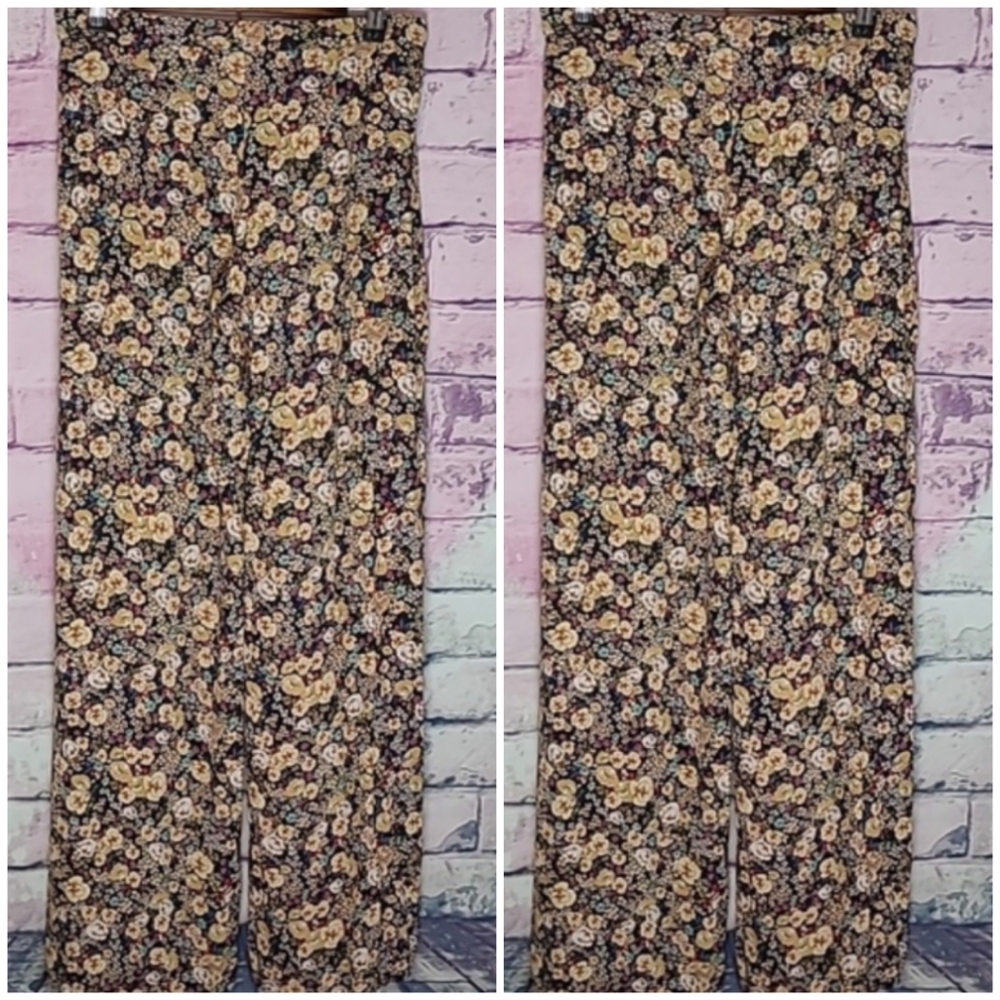 ZARA WOMAN BLACK FLORAL WIDE LEG STRETCHY FLOWY BOHO PANTS SMALL